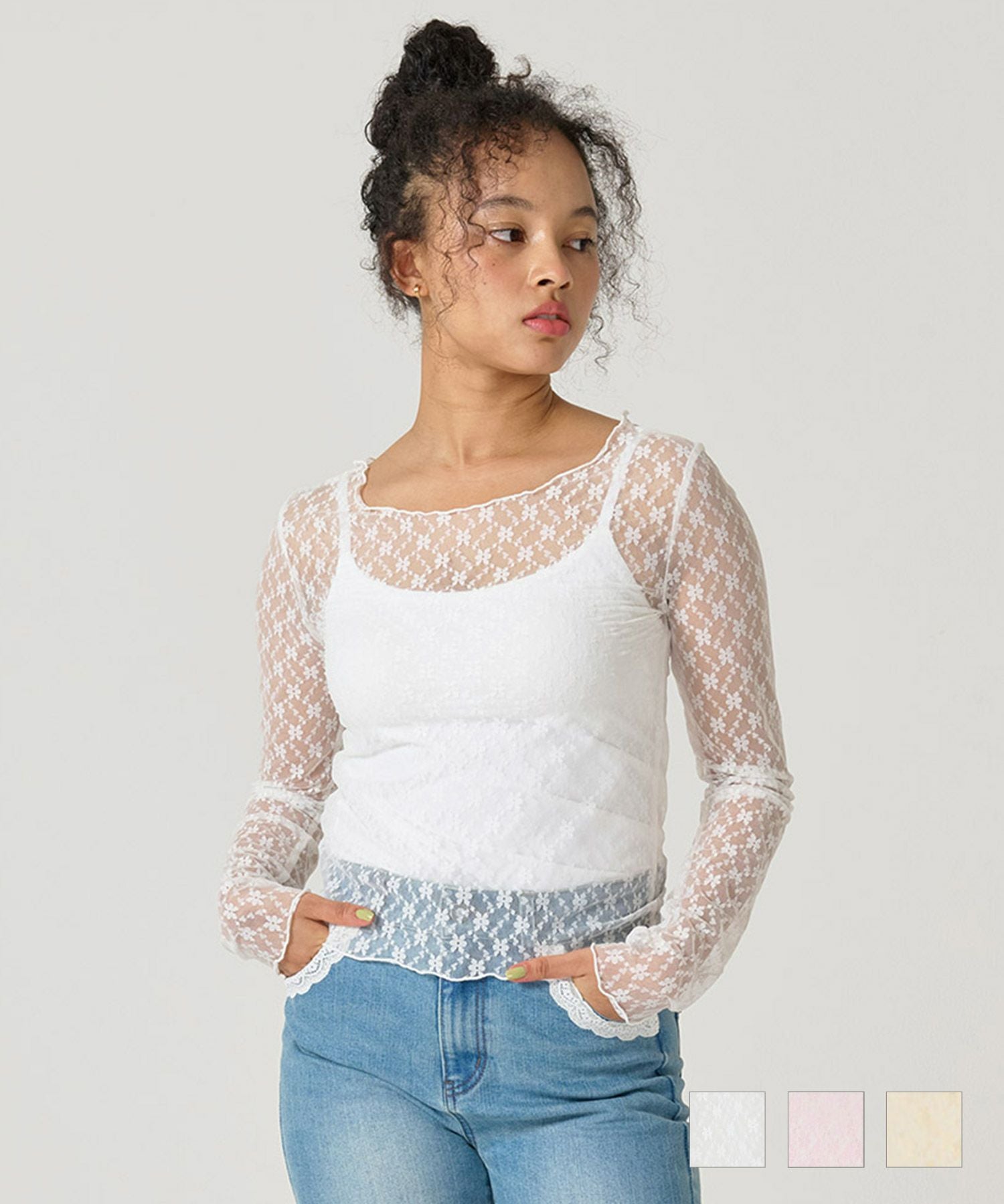 フラワー シアーレースカットソー TINA：JOJUN 全3色｜tnj521-0841【3