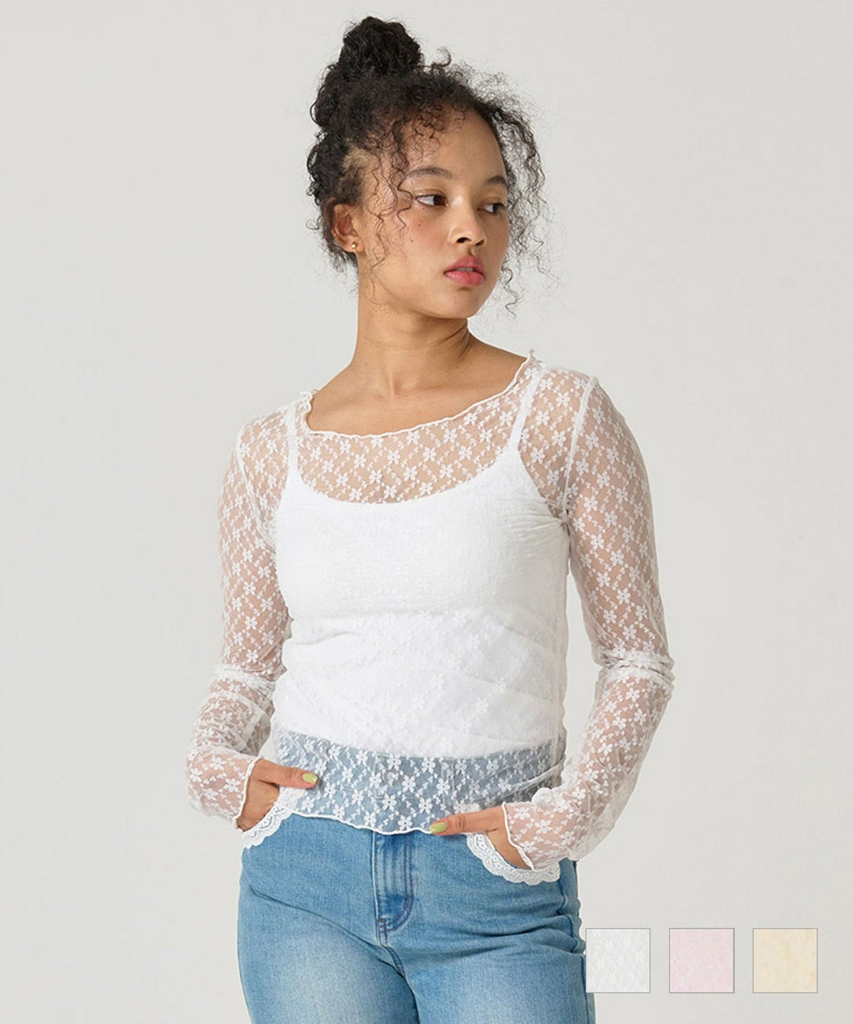 トップス/シアー/レースカット/花柄/メロウ