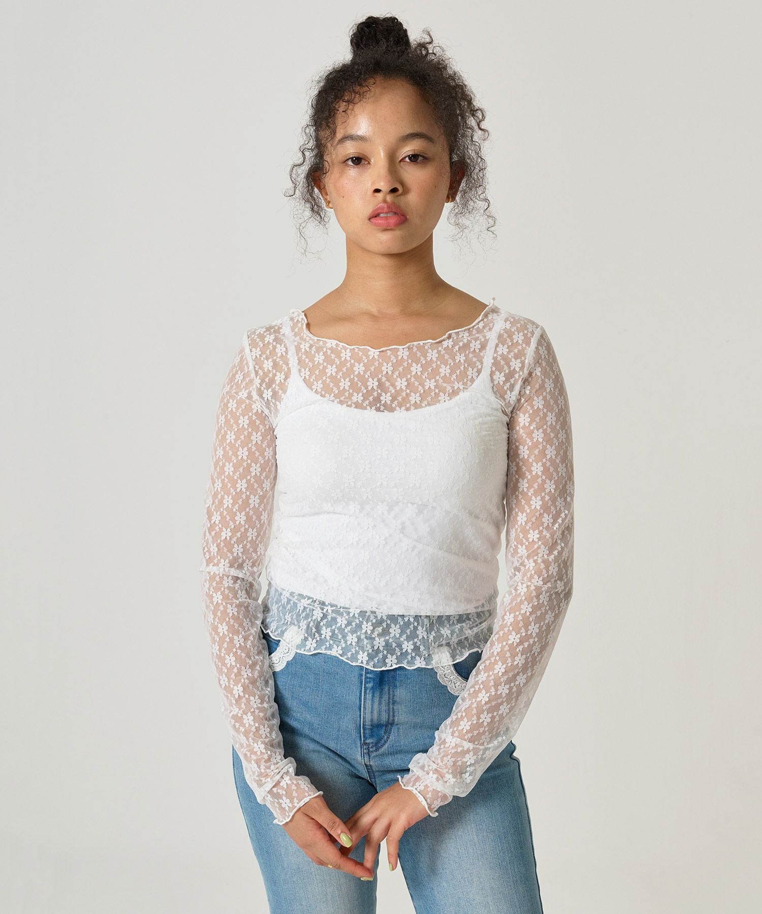 フラワー シアーレースカットソー TINA：JOJUN 全3色｜tnj521-0841【3