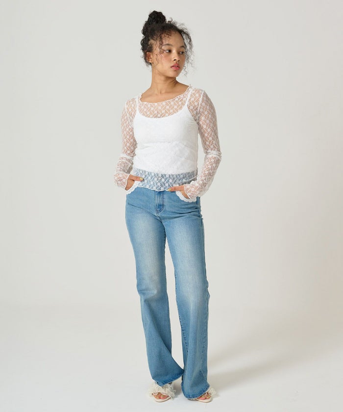 トップス/シアー/レースカット/花柄/メロウ