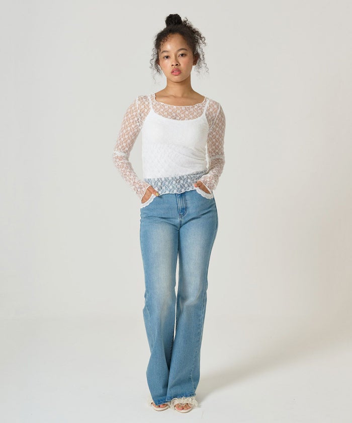 トップス/シアー/レースカット/花柄/メロウ