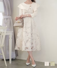 ワンピース ビックカラー 着痩せ レース 花柄 ドッキング アシメカラー フラワーレース ドッキング ワンピース le reve vaniller