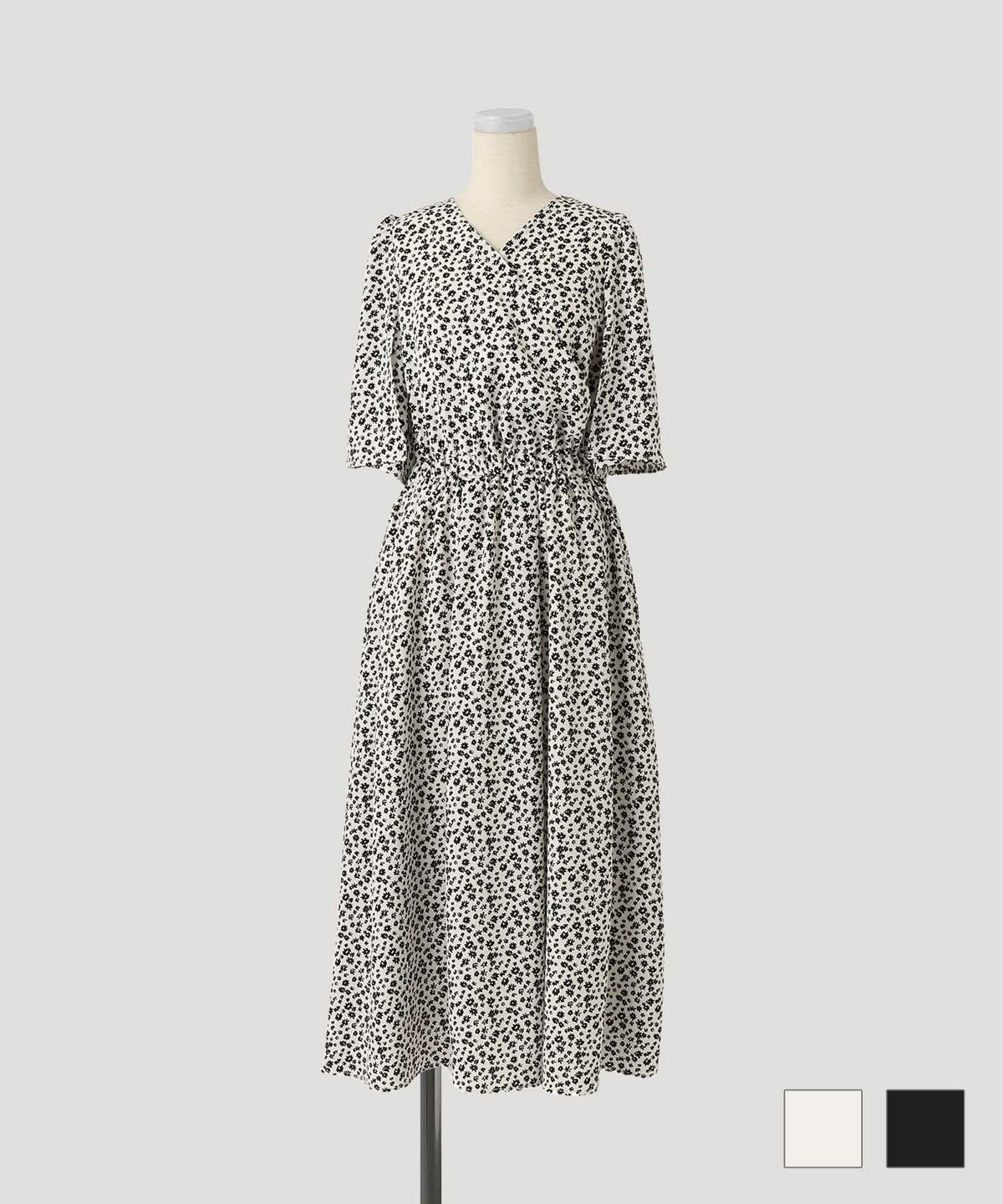 ワンピース スリットスリーブ フラワー ワンピース ホワイト ブラック M スリットスリーブ フラワー ワンピース HUIT