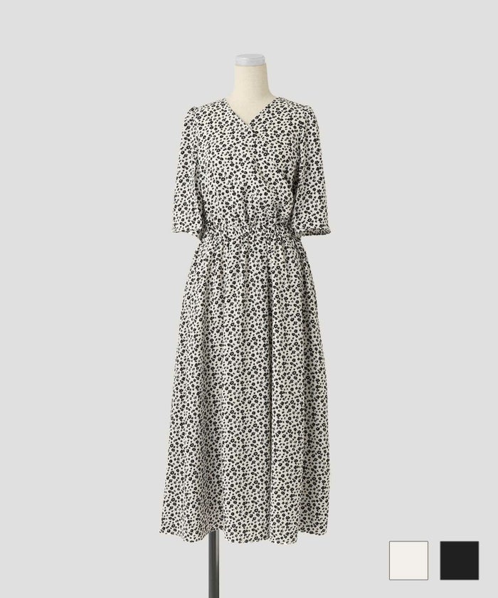 ワンピース スリットスリーブ フラワー ワンピース ホワイト ブラック M スリットスリーブ フラワー ワンピース HUIT