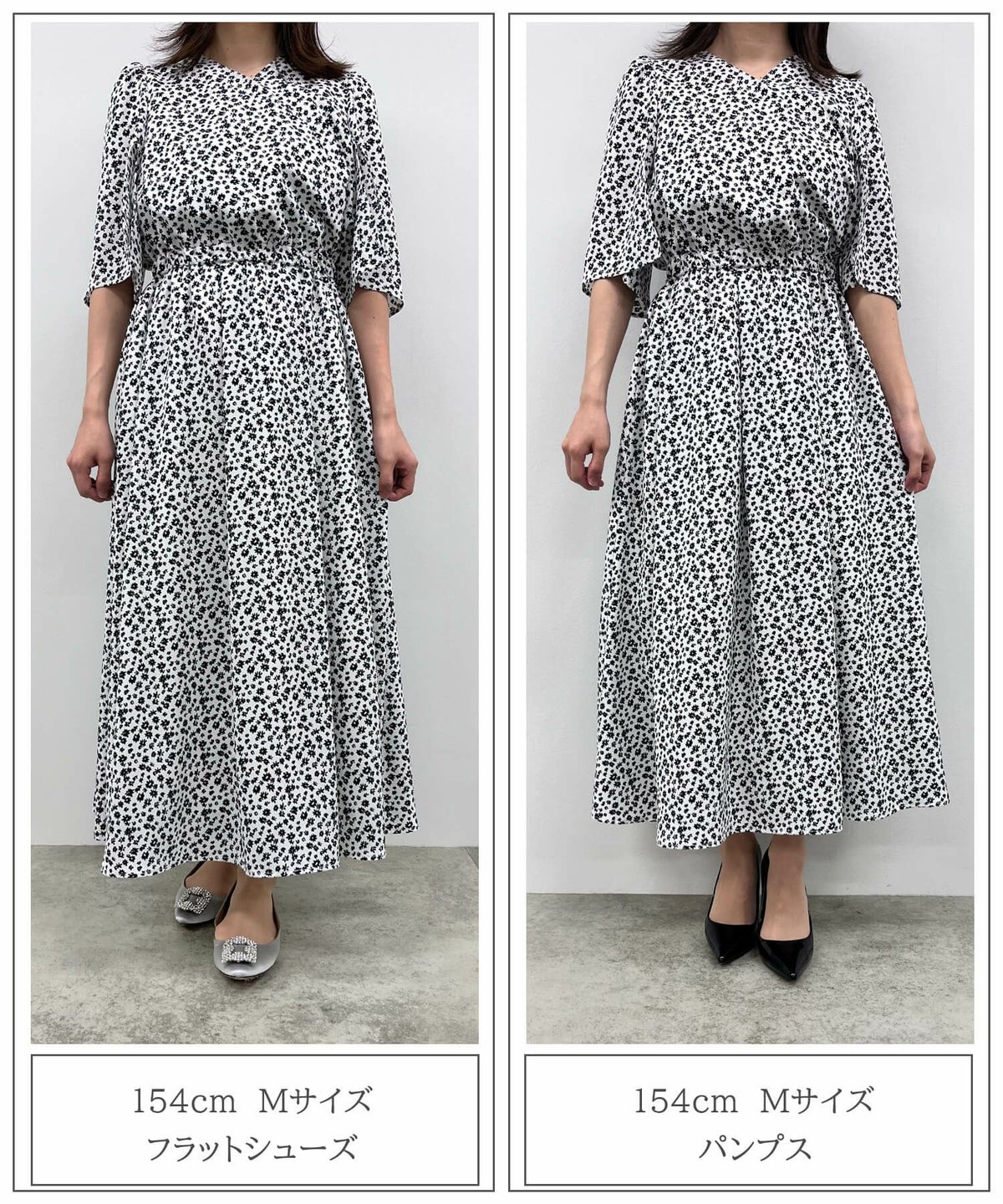 ワンピース/スリットスリーブ/フラワー/ワンピース/ホワイト/ブラック/M