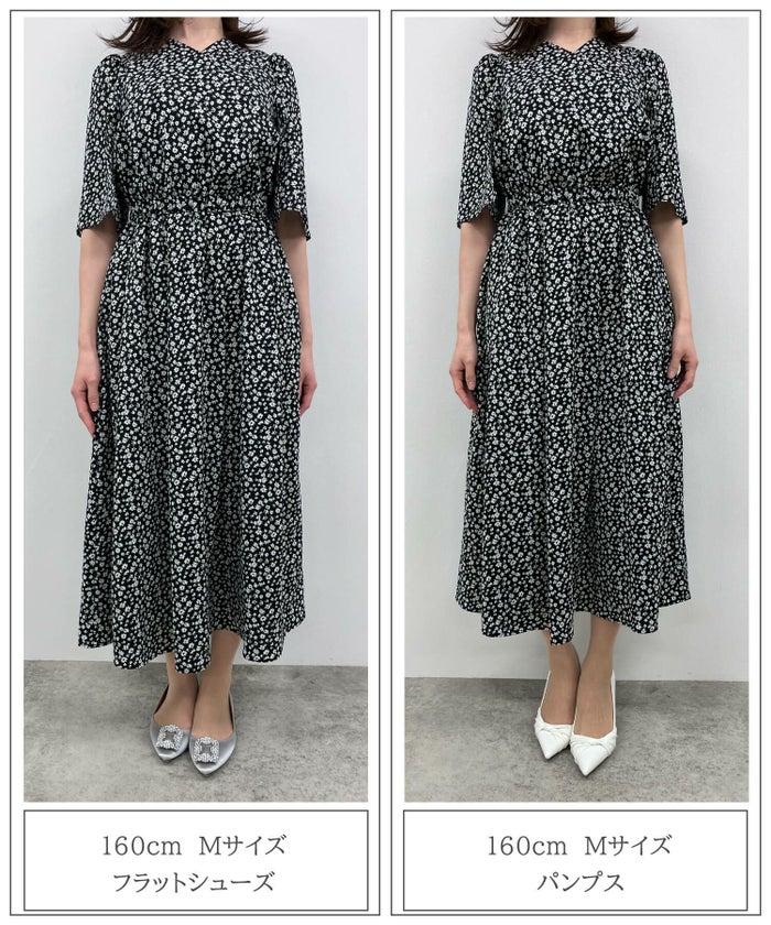 ワンピース/スリットスリーブ/フラワー/ワンピース/ホワイト/ブラック/M