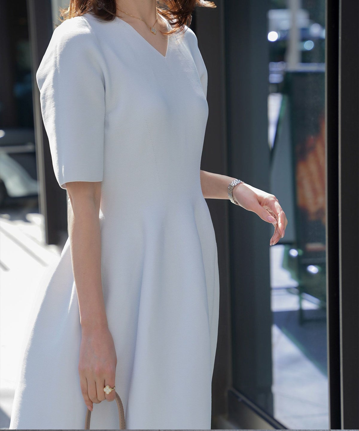 ワンピース/Vネック/ホールガーメント/ニット/ワンピース/ベージュ/サックス/ネイビー/ブラック/S/M