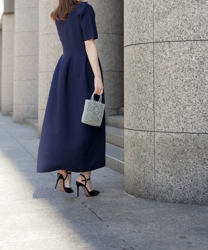 ワンピース/Vネック/ホールガーメント/ニット/ワンピース/ベージュ/サックス/ネイビー/ブラック/S/M