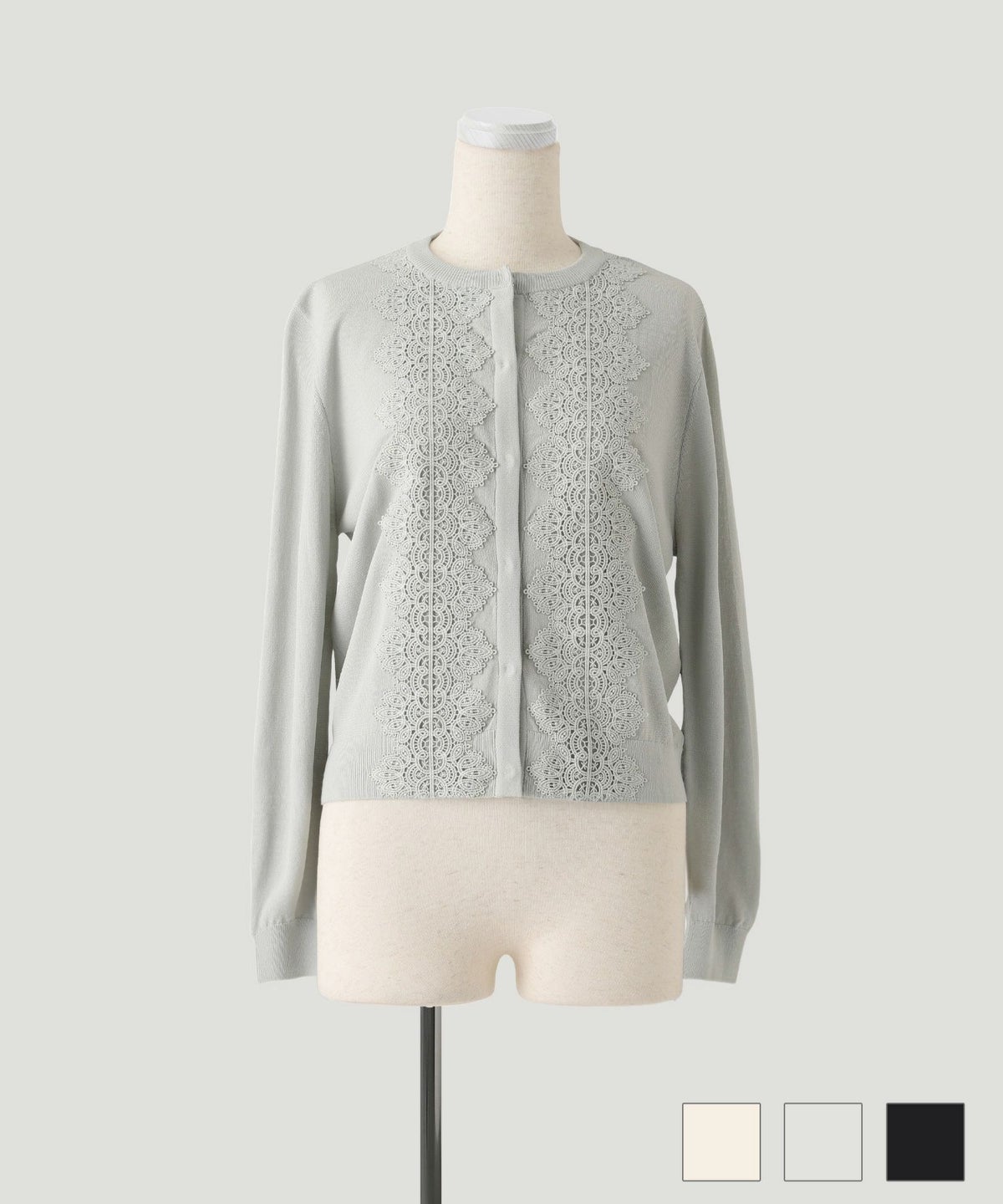 トップス レース コンビ サマーニット カーディガン アイボリー グレー ブラック M レース コンビ サマーニット カーディガン HUIT