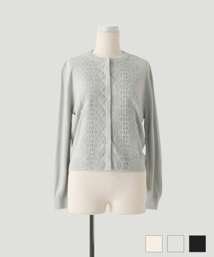 トップス レース コンビ サマーニット カーディガン アイボリー グレー ブラック M レース コンビ サマーニット カーディガン HUIT