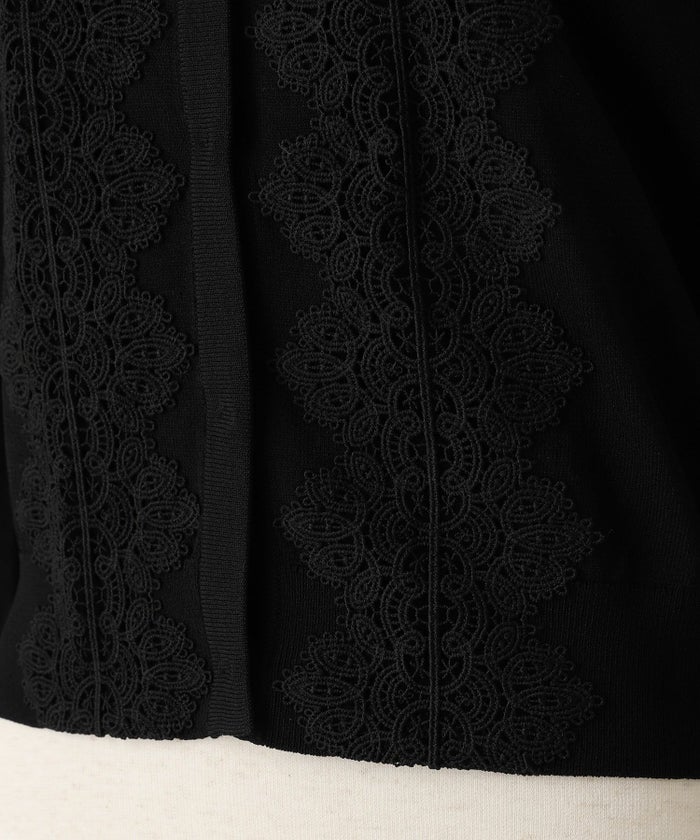 トップス/レース/コンビ/サマーニット/カーディガン/アイボリー/グレー/ブラック/M