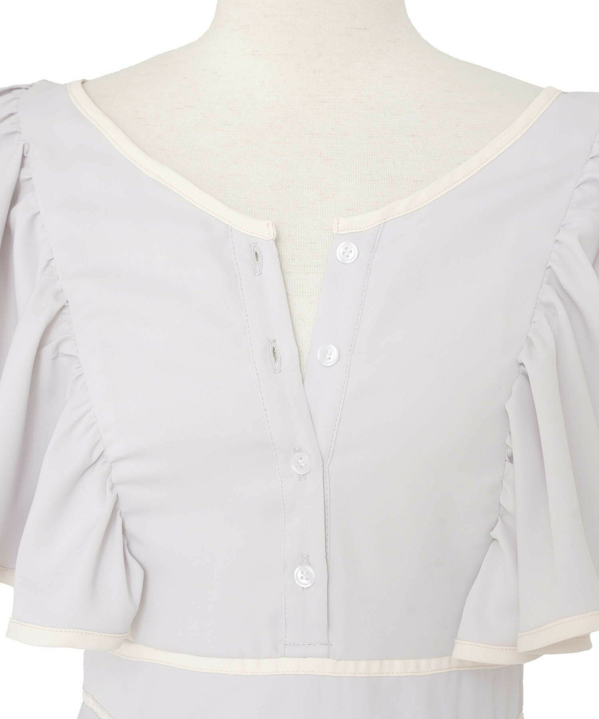 レディース/ワンピース/フリル/フレア/ギャザー/バイカラー/配色/パイピング/ギンガム/無地/前あき/授乳/低身長さん/ギンガムチェック柄/ブラック/ブルーグレー/ネイビー/フェミニン/上品/ガーリー/春/夏