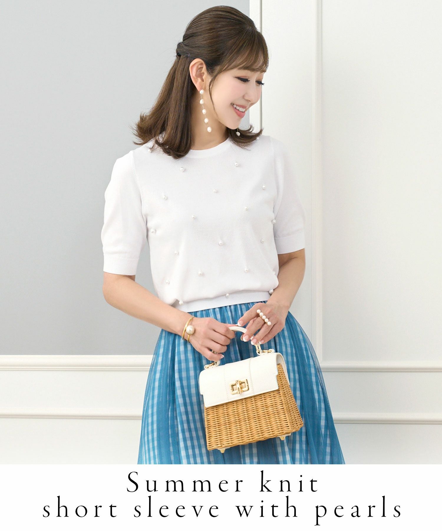 OUTLET-SALE パール付き サマーニット 半袖 Prima Scherrer 全3色