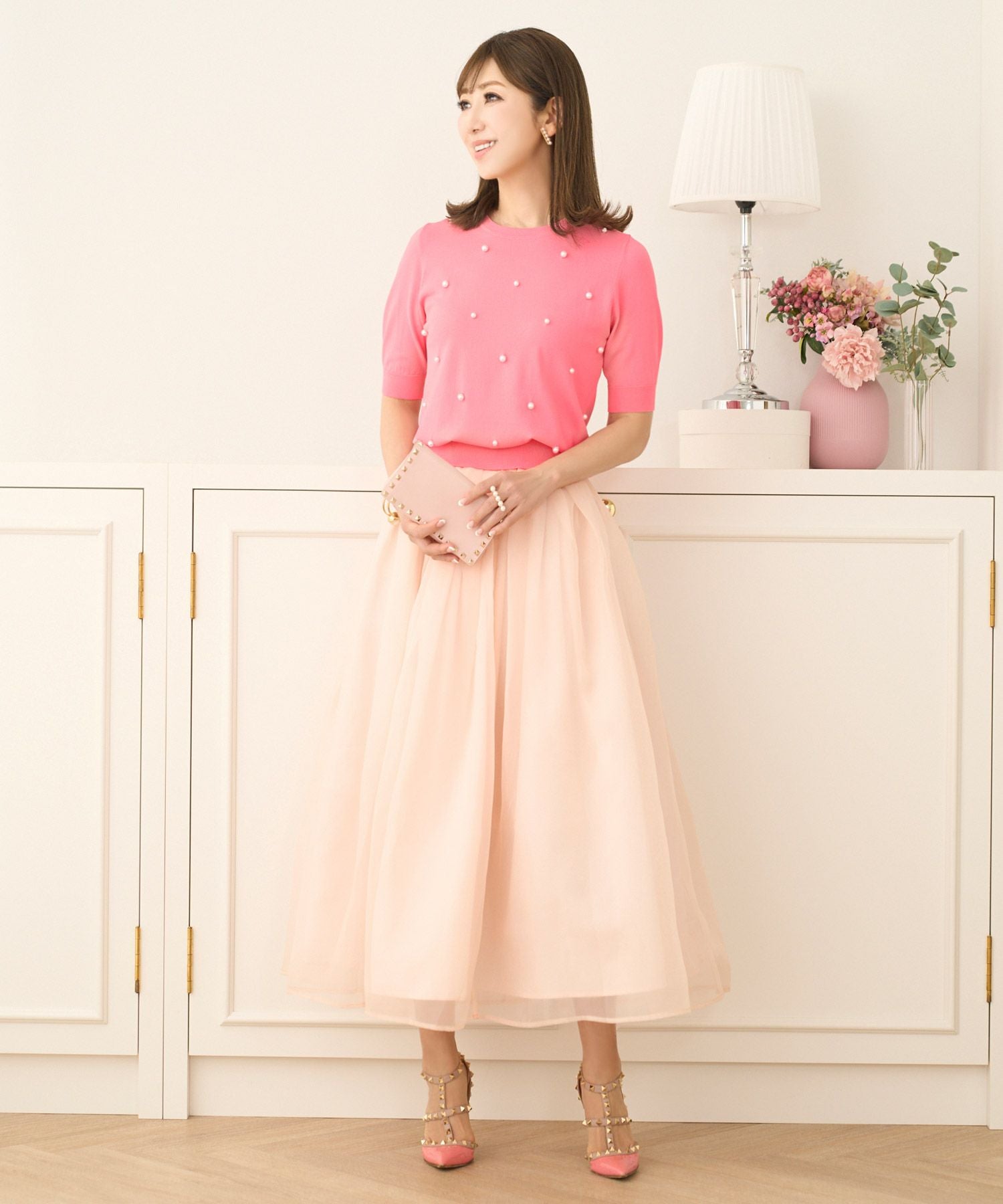 LastCollection-SALE パール付き サマーニット 半袖 Prima Scherrer 全
