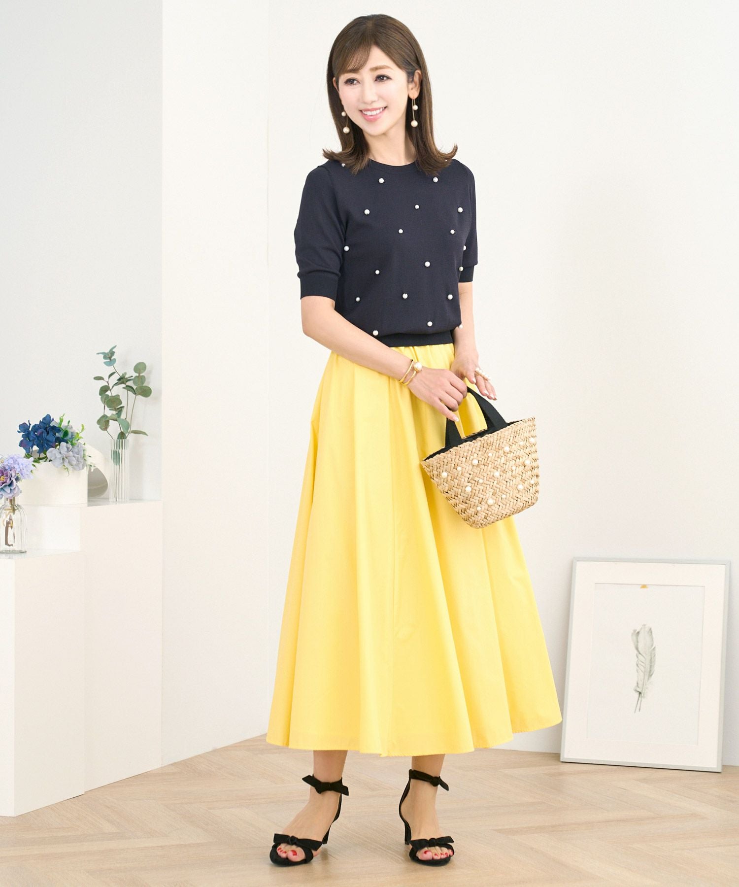 OUTLET-SALE パール付き サマーニット 半袖 Prima Scherrer 全3色
