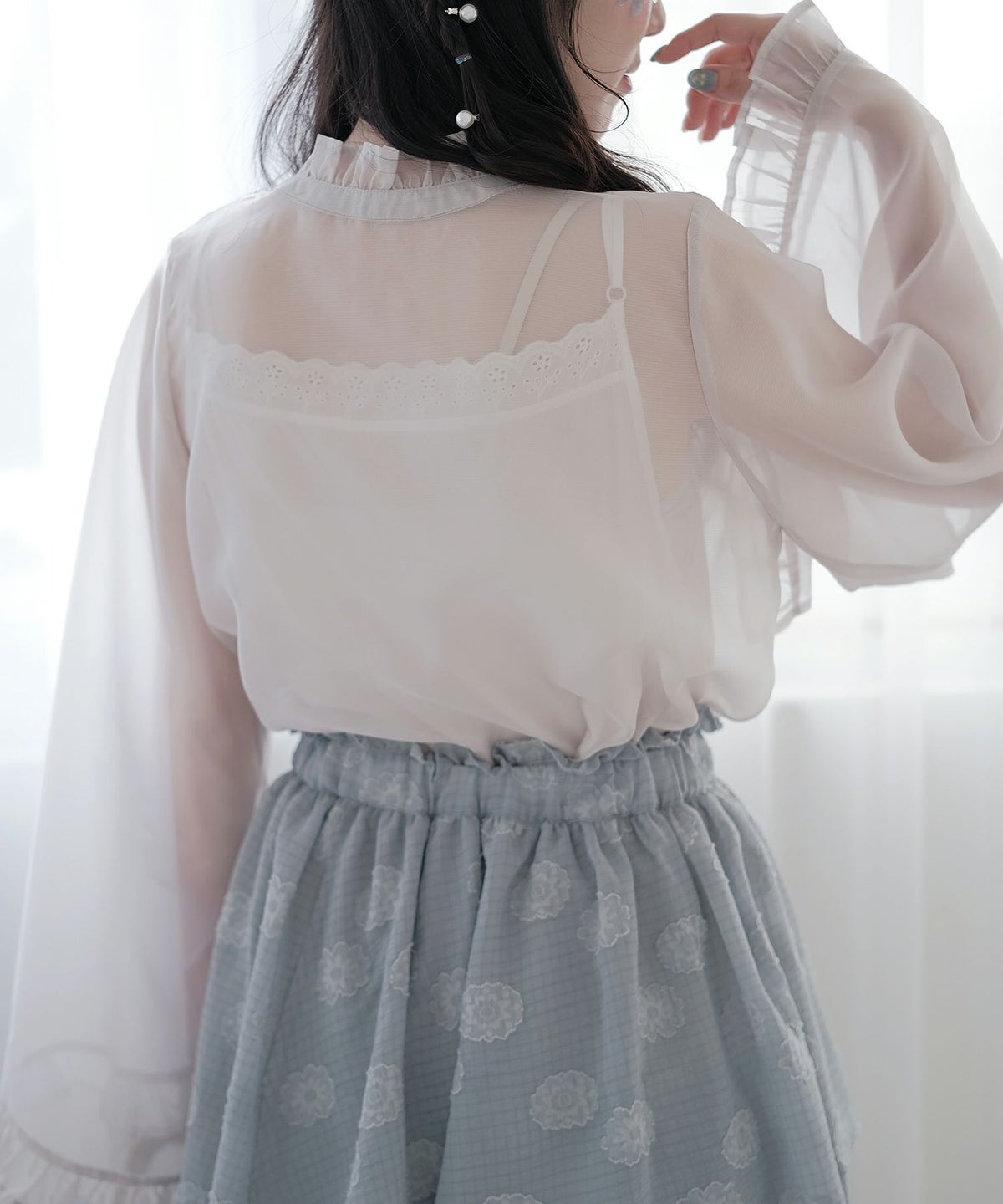 スカート/フリル/ティアード/スカート/アイボリー/グリーン/M