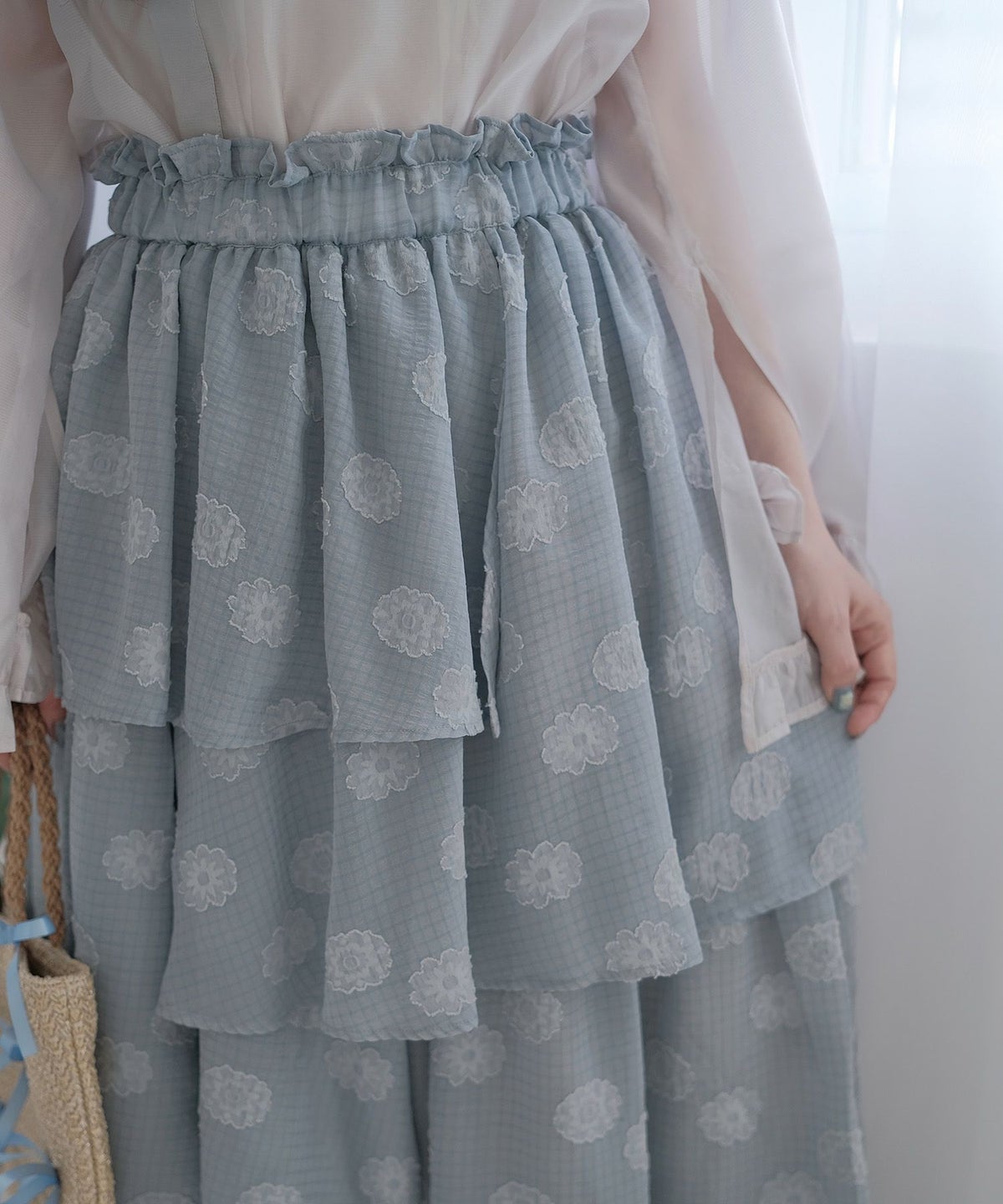 スカート/フリル/ティアード/スカート/アイボリー/グリーン/M