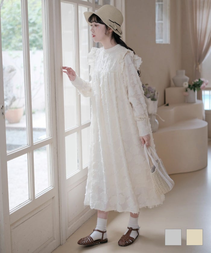 ワンピース フリル ギンガム チェック ワンピース パールグレイ クリーム M フリル ギンガム チェック ワンピース miolite