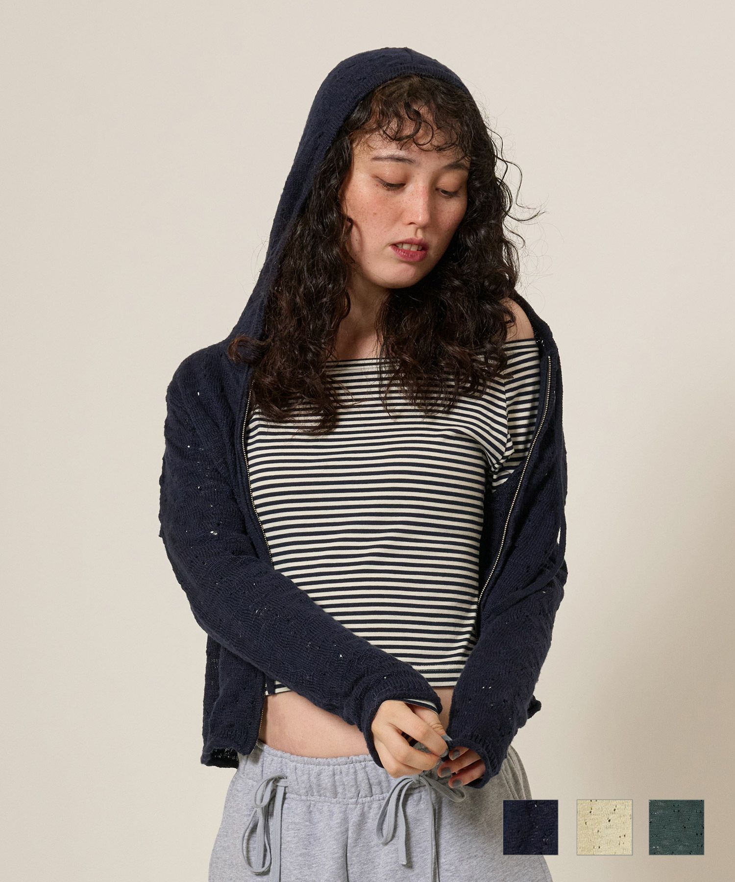 アイレット柄 ニットフーディー TINA：JOJUN 全3色｜tnj421-0836【4