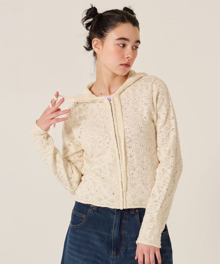 ニット/パーカー/ダメージライク/カジュアル/ベージュ/チャコール