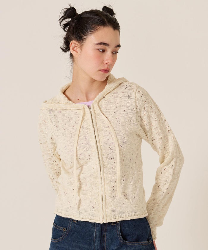 ニット/パーカー/ダメージライク/カジュアル/ベージュ/チャコール