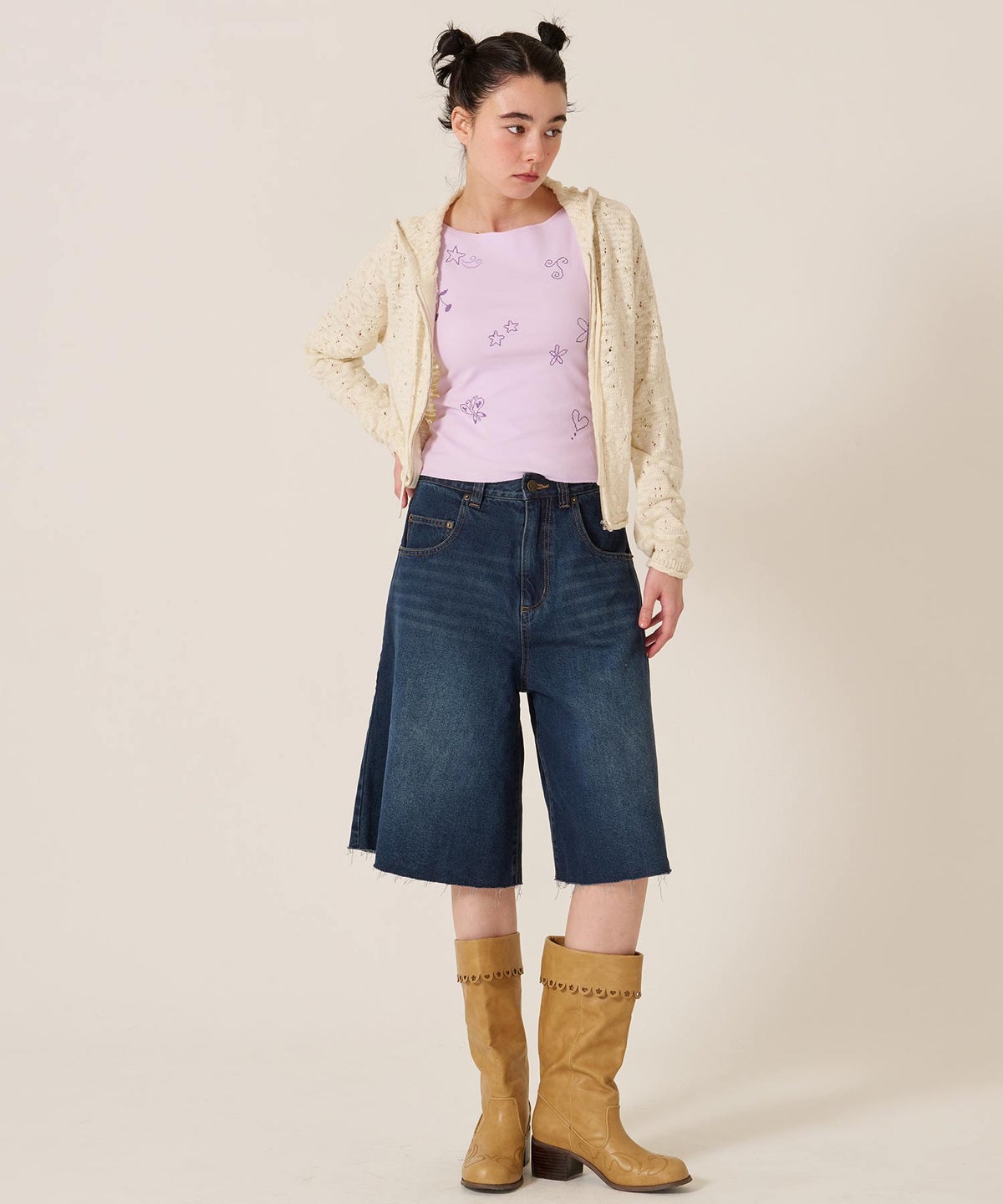 ニット/パーカー/ダメージライク/カジュアル/ベージュ/チャコール