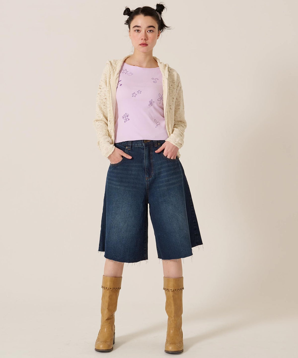 ニット/パーカー/ダメージライク/カジュアル/ベージュ/チャコール