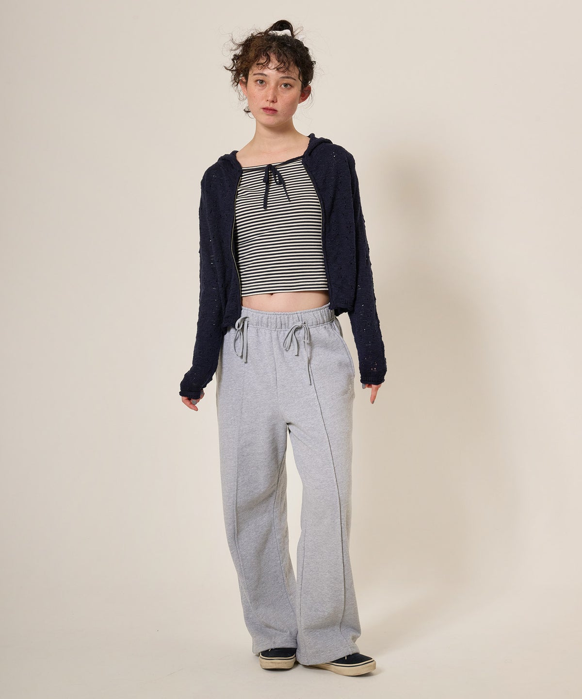 ニット/パーカー/ダメージライク/カジュアル/ベージュ/チャコール