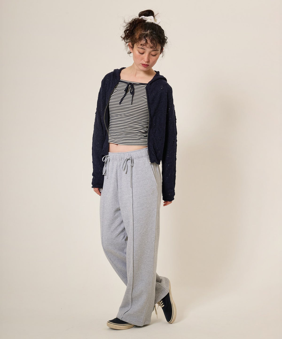 ニット/パーカー/ダメージライク/カジュアル/ベージュ/チャコール