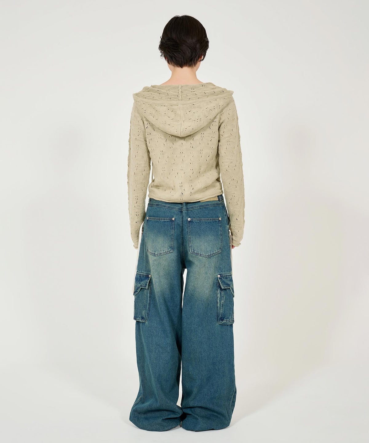 ニット/パーカー/ダメージライク/カジュアル/ベージュ/チャコール