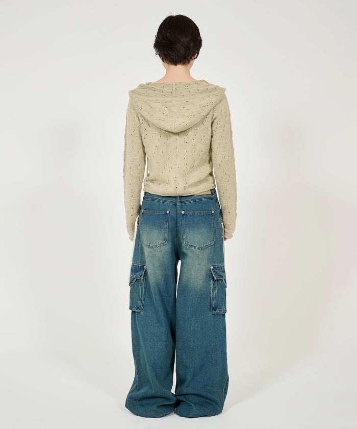 ニット/パーカー/ダメージライク/カジュアル/ベージュ/チャコール