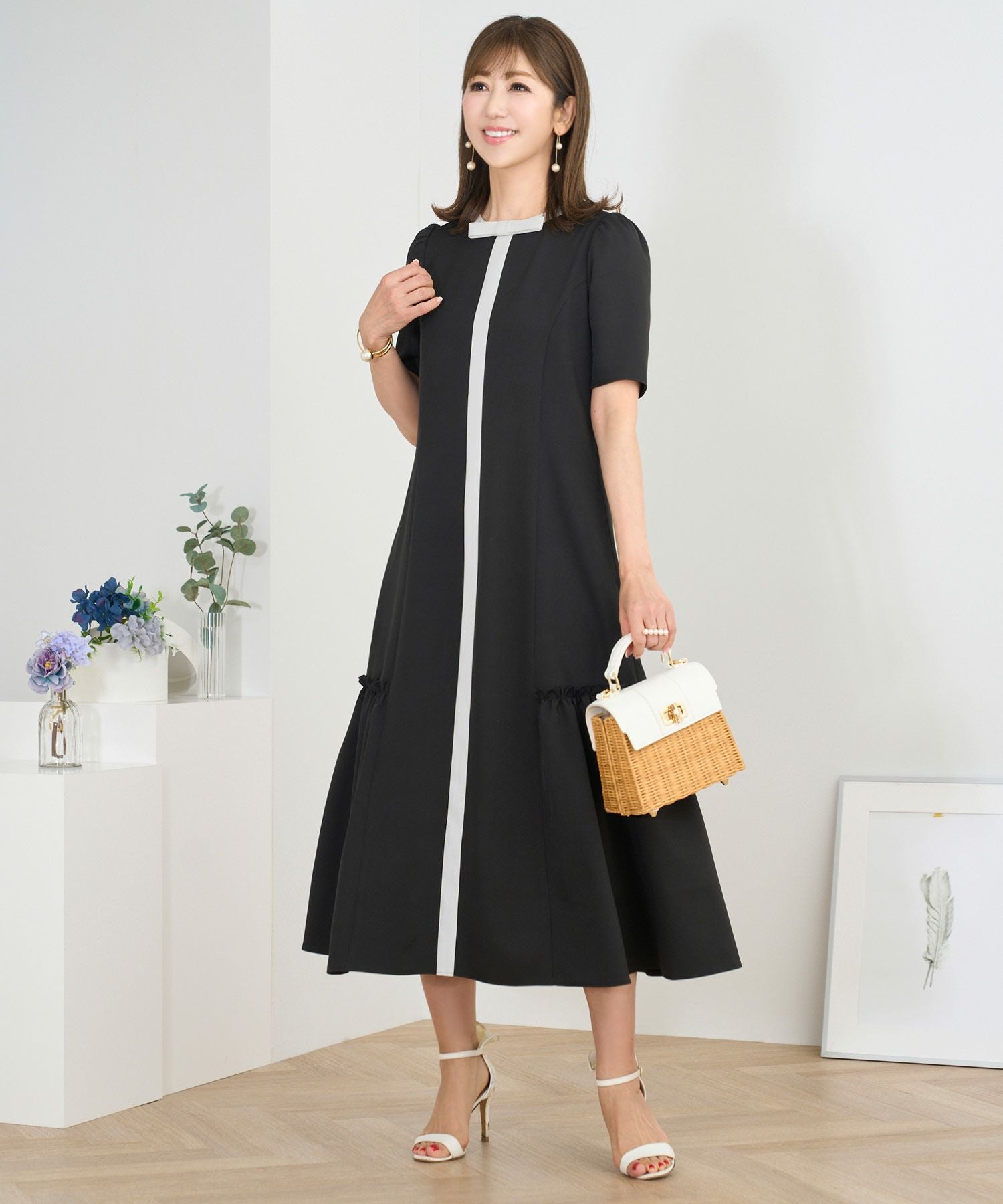 値下げ❗️soorploom ワンピース TIME-SALE 配色リボン リラックス ストレッチ ワンピース 半袖 Prima