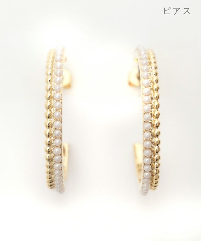 ダブル ライン フープ ピアス イヤリング Double Line Hoop Pierce Earring 真鍮 チタンポスト プラパール 高級感 カジュアル ダブル ライン フープ ピアス イヤリング Double Line Hoop Pierce Earring （Liala）
