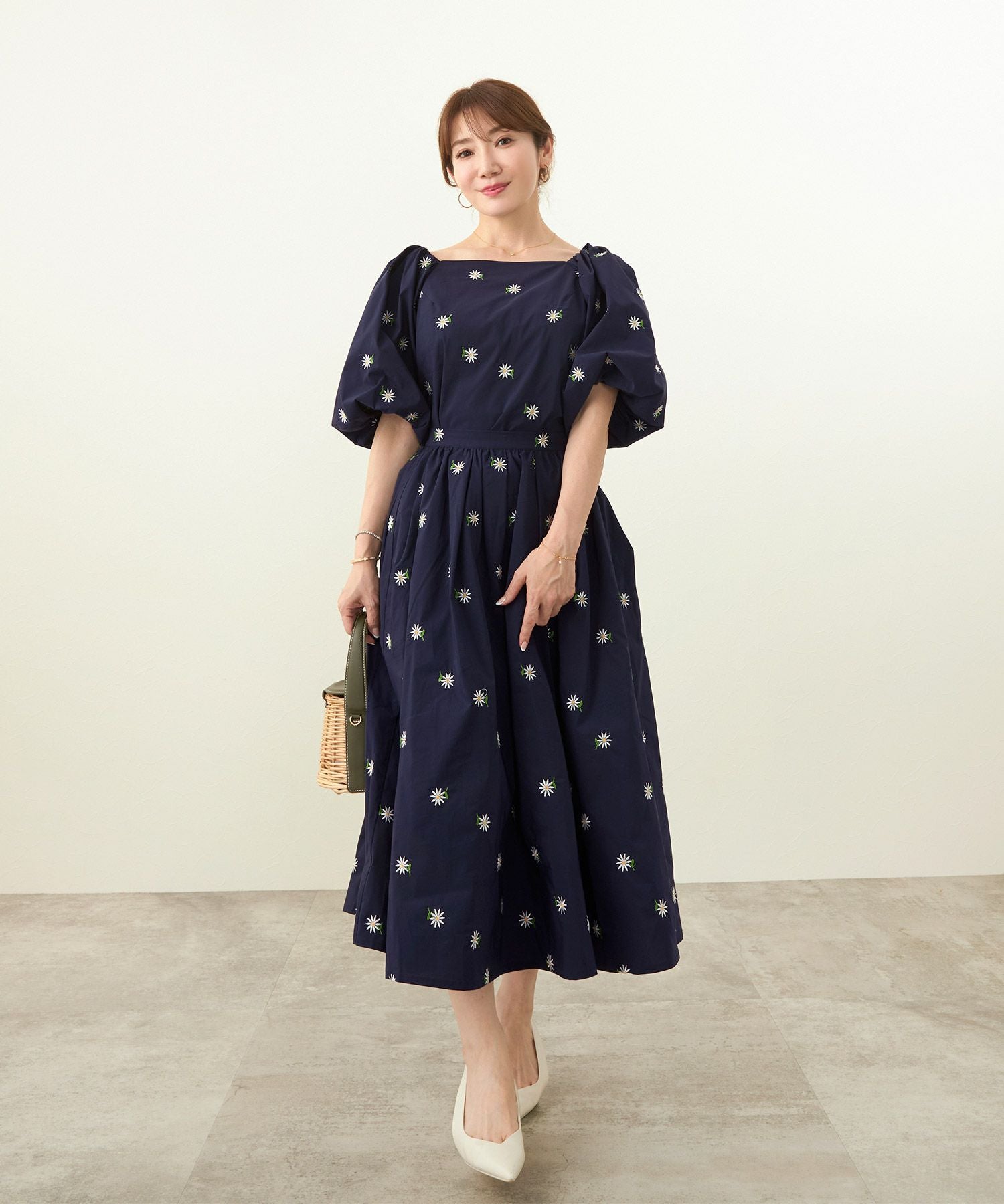 SPRING-SALE マーガレット 花刺繍 ふんわり スカート Liala×PG 全3色