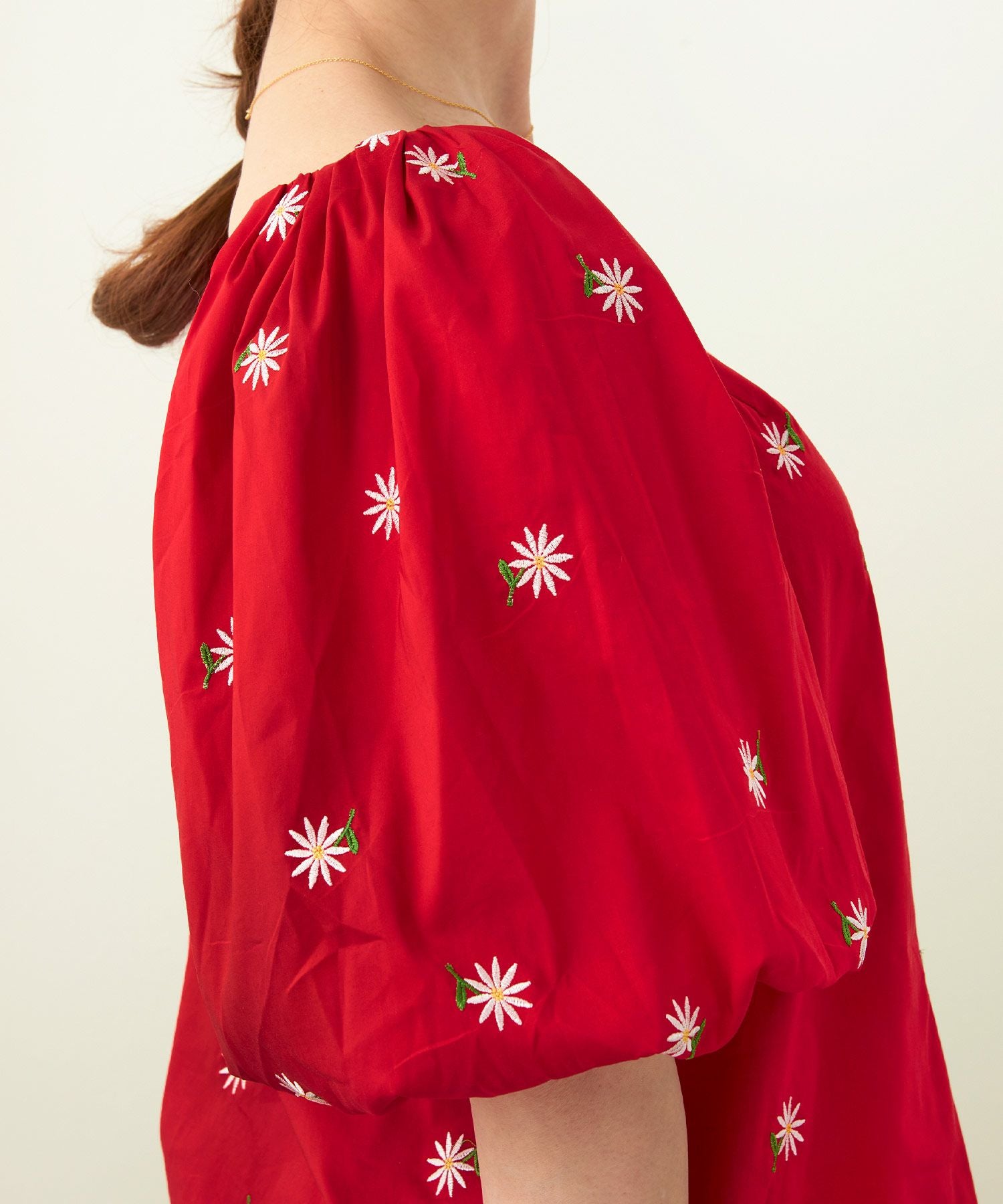 マーガレット 花刺繍 パフスリーブ ブラウス 半袖 Liala×PG 全3色