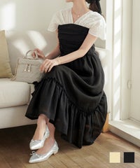 ワンピース シアー ノースリーブ 半袖 バックリボン 上品 バックリボン シアー ドレスワンピース le reve vaniller