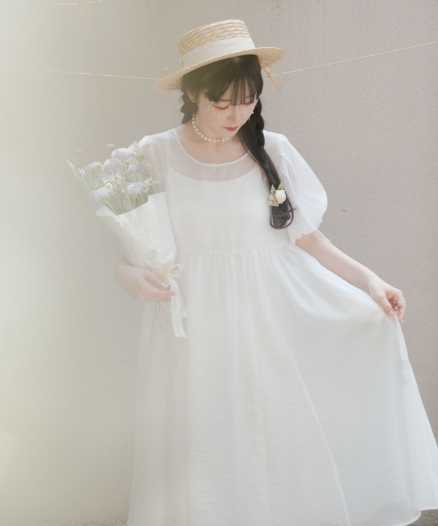 美品✨ フォクシー バックリボン プリーツワンピース シアー ノースリーブ 38 バック リボン デザイン シアー ワンピース miolite 全2色｜mio321