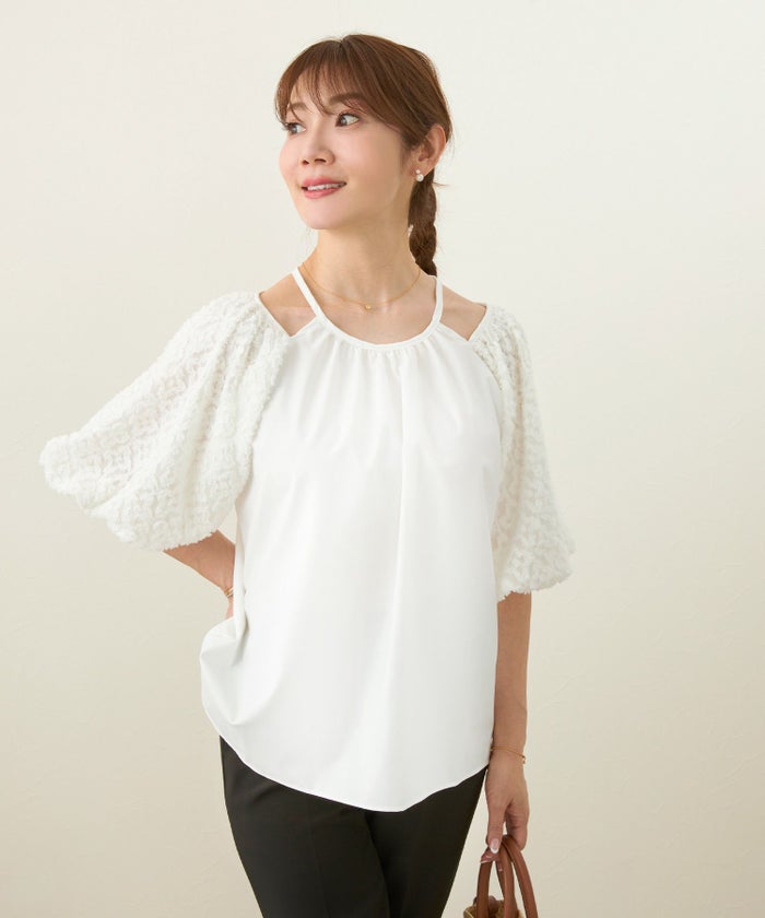 手洗い可/ブラウスレディーストップス可愛いかわいいオフィスきれいめ白黒服おしゃれリボン無地春夏秋ジョイントスペース