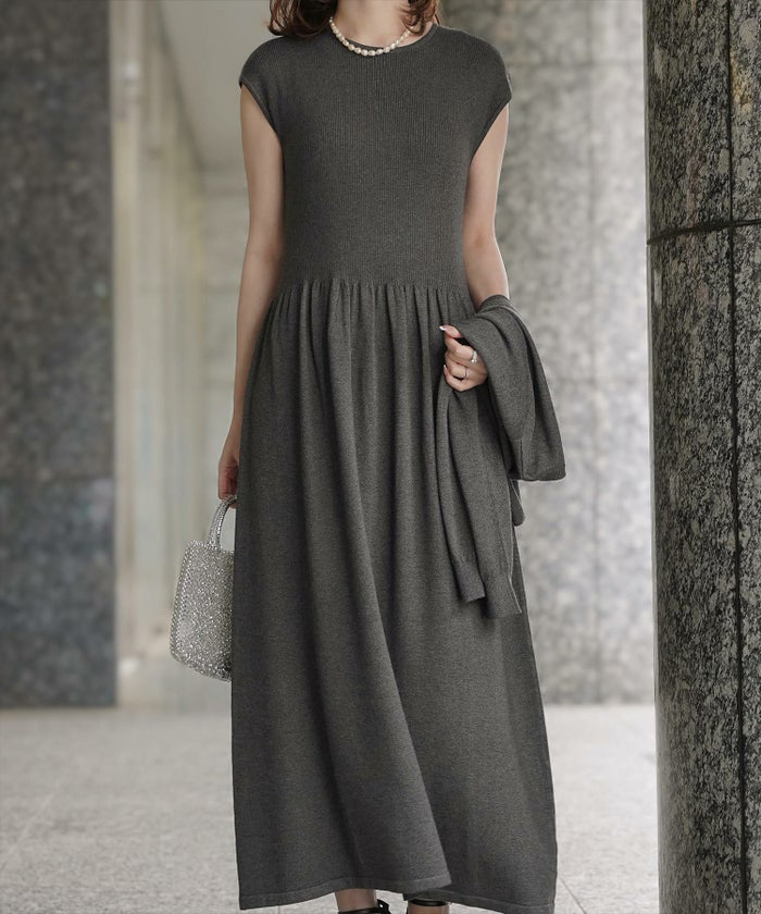 ワンピース/ラメ/サマーニット/ワンピース/チャコール/ベージュ/ブラック/S/M