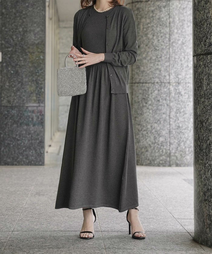 ワンピース/ラメ/サマーニット/ワンピース/チャコール/ベージュ/ブラック/S/M