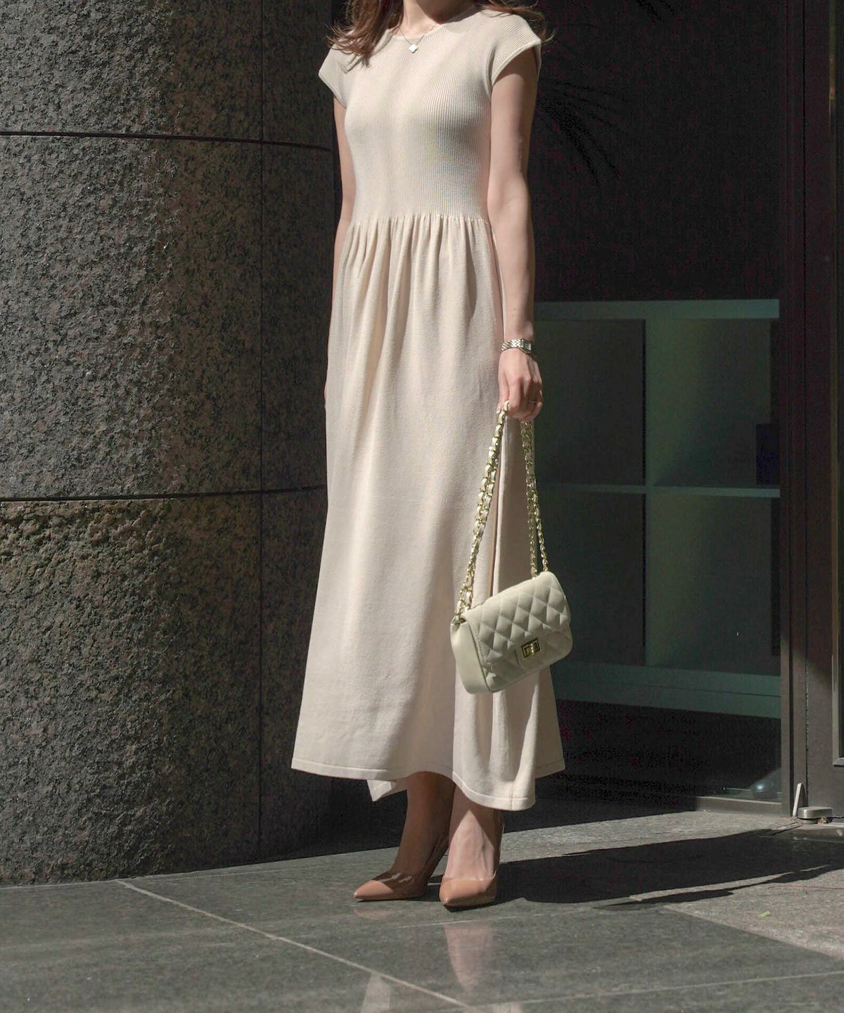 ワンピース/ラメ/サマーニット/ワンピース/チャコール/ベージュ/ブラック/S/M