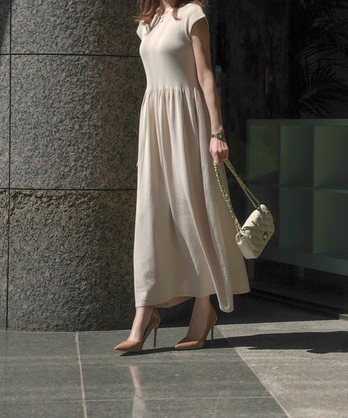 ワンピース/ラメ/サマーニット/ワンピース/チャコール/ベージュ/ブラック/S/M