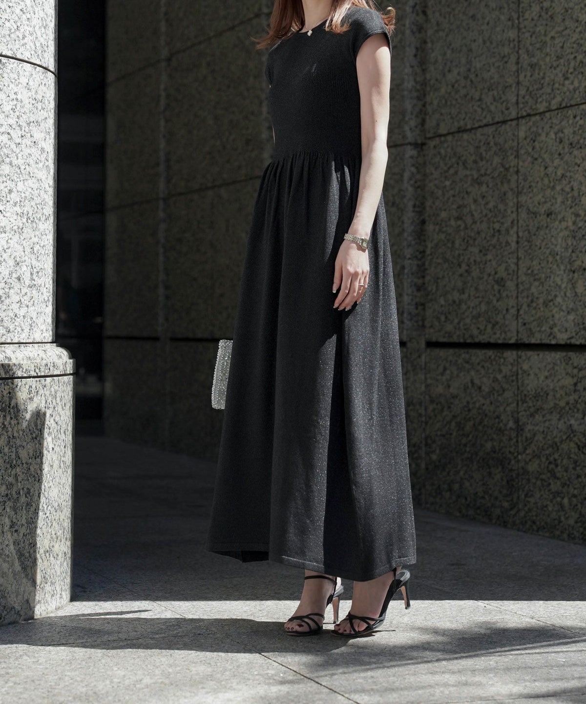 ワンピース/ラメ/サマーニット/ワンピース/チャコール/ベージュ/ブラック/S/M