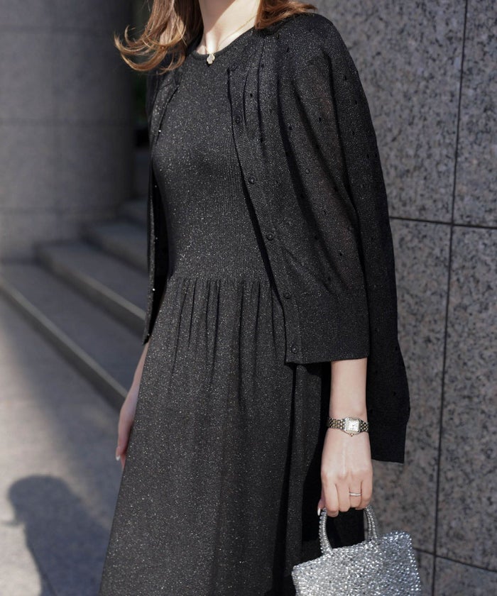 ワンピース/ラメ/サマーニット/ワンピース/チャコール/ベージュ/ブラック/S/M