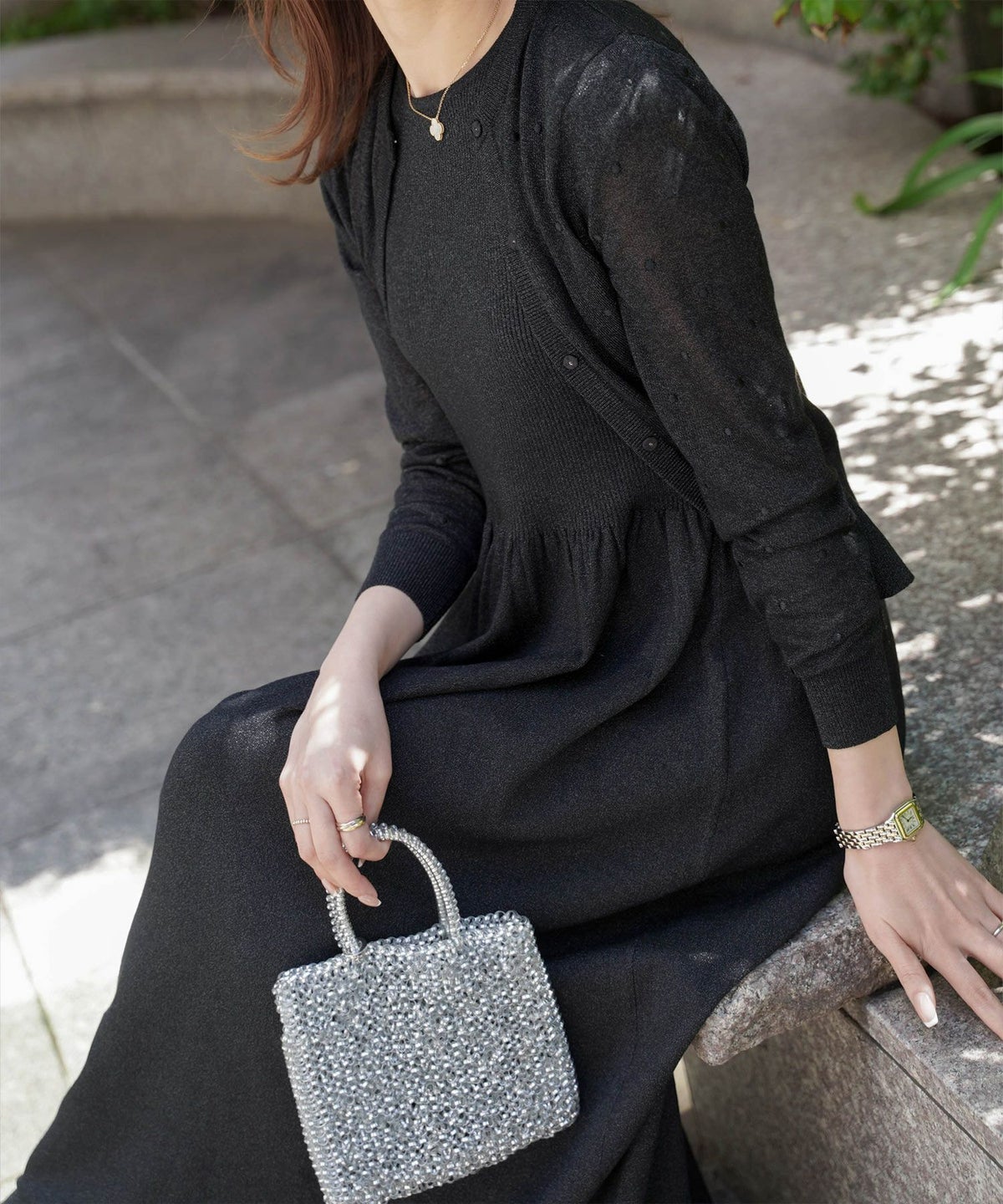 ワンピース/ラメ/サマーニット/ワンピース/チャコール/ベージュ/ブラック/S/M