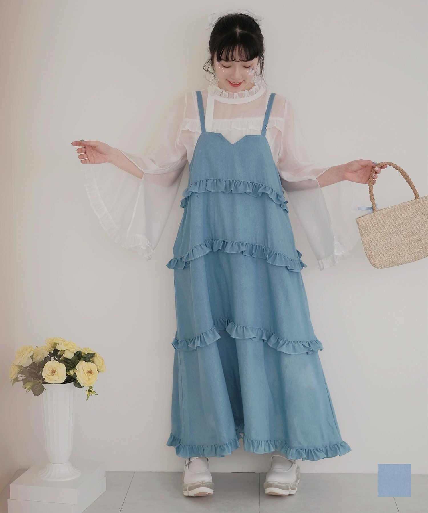 デニム ティアード キャミ ワンピース miolite 全1色｜mio331-0023【1