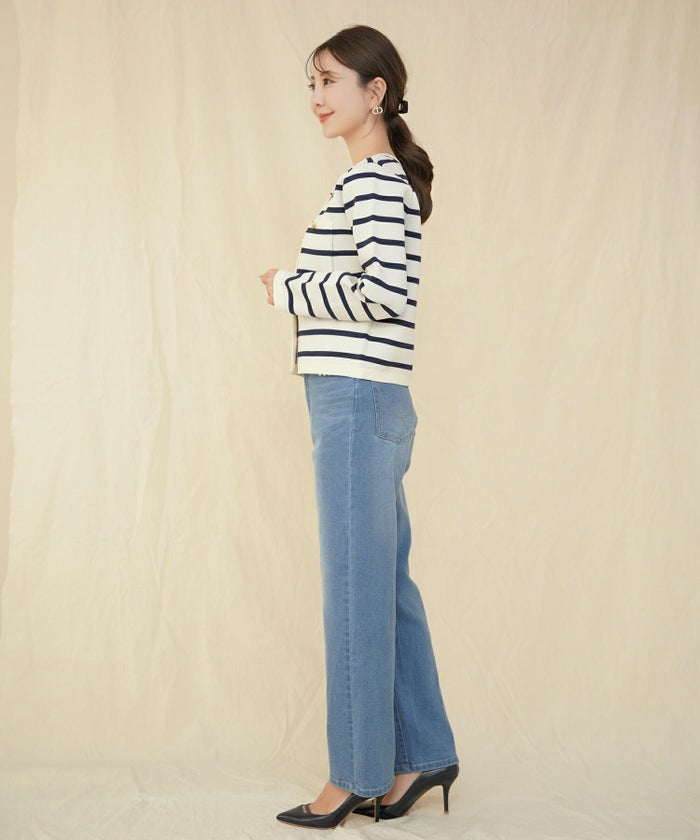 レディース/デニムパンツ/ボトムス/ハート刺繍/ポケット/パール/ウエストゴム/ライトブルー/インディゴ/ストレスフリー/伸縮/着圧/着痩せ/カジュアル/かわいい/新色/大人気/ブルー/サックス/デニムコーデ