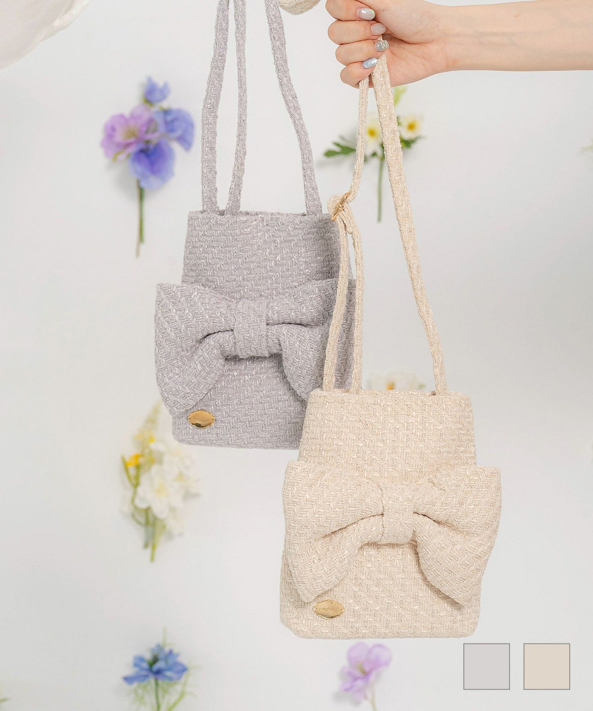 ショルダーバッグ リボン 秋冬 上品 ツイード ミニ バッグ miolite