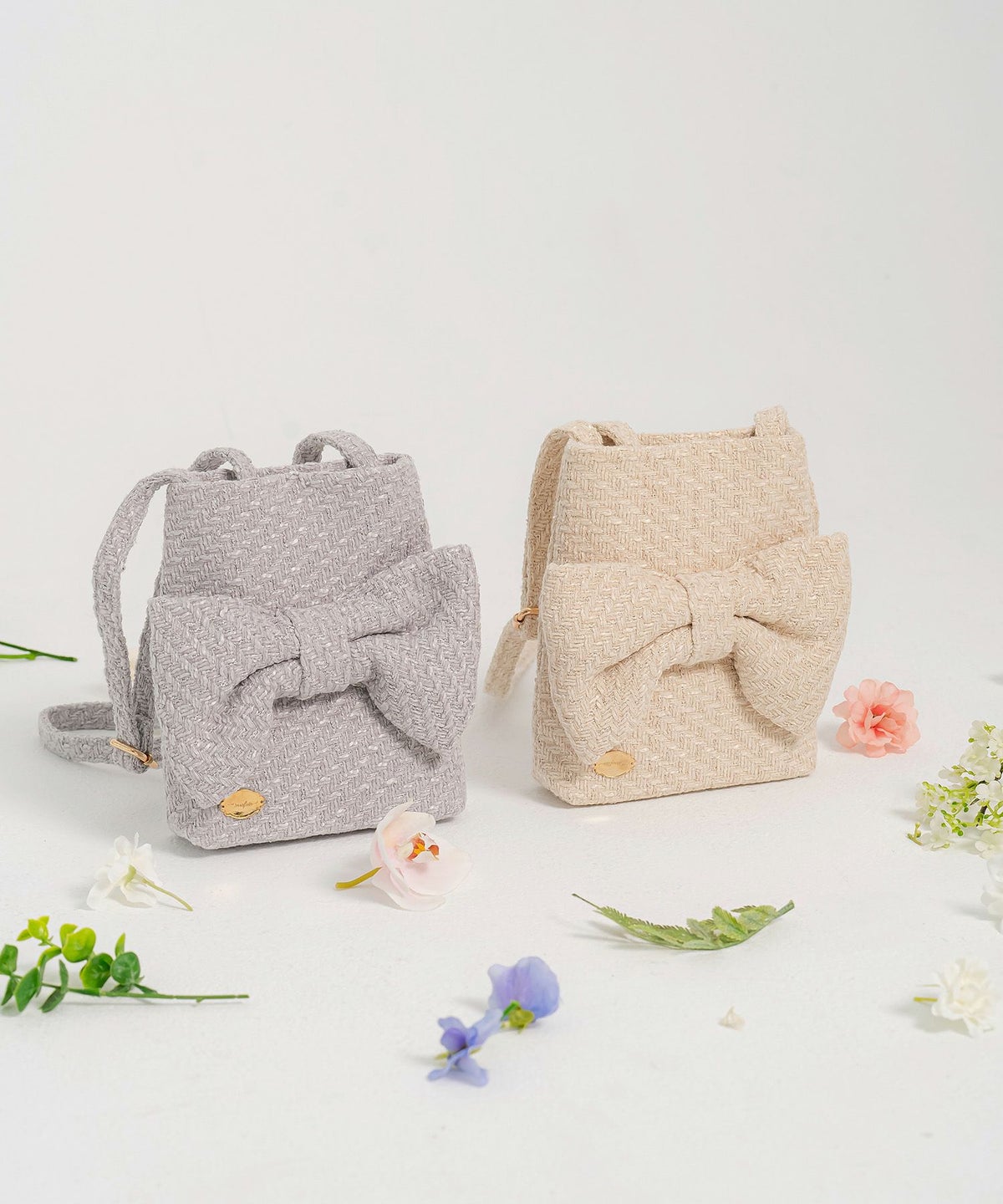 ショルダーバッグ リボン 秋冬 上品/グレー/ベージュ/F