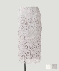 スカート リーフ柄 レース タイト スカート ホワイト ライトグレー S M リーフ柄 レース タイト スカート HUIT